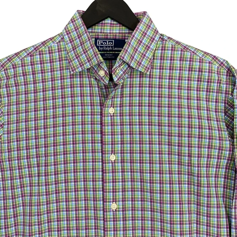 Vintage Polo Ralph Lauren Regent Custom Fit Button Up Shirt Mens 16 L Plaid
